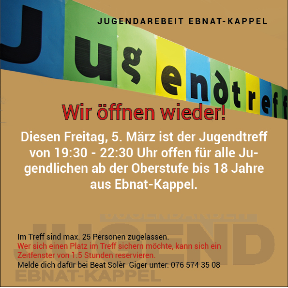 Mehr über den Artikel erfahren JUGENDTREFF WIEDER GEÖFFNET