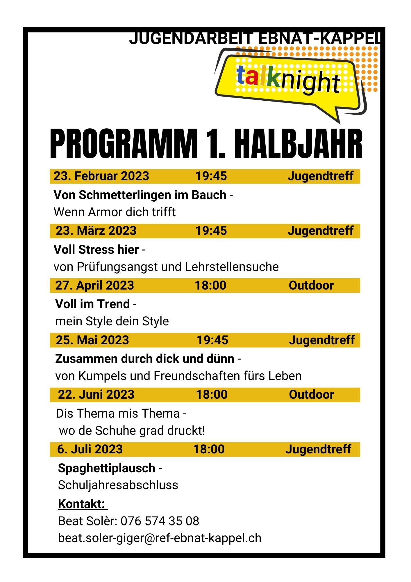 Mehr über den Artikel erfahren HALBJAHRES-PROGRAMM TALKNIGHT