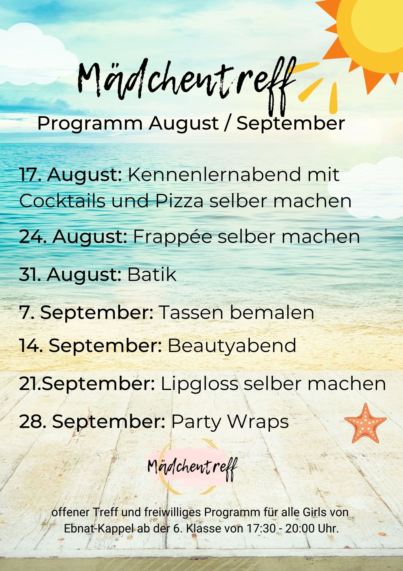 Mehr über den Artikel erfahren Programm Mädchentreff August-September 2023