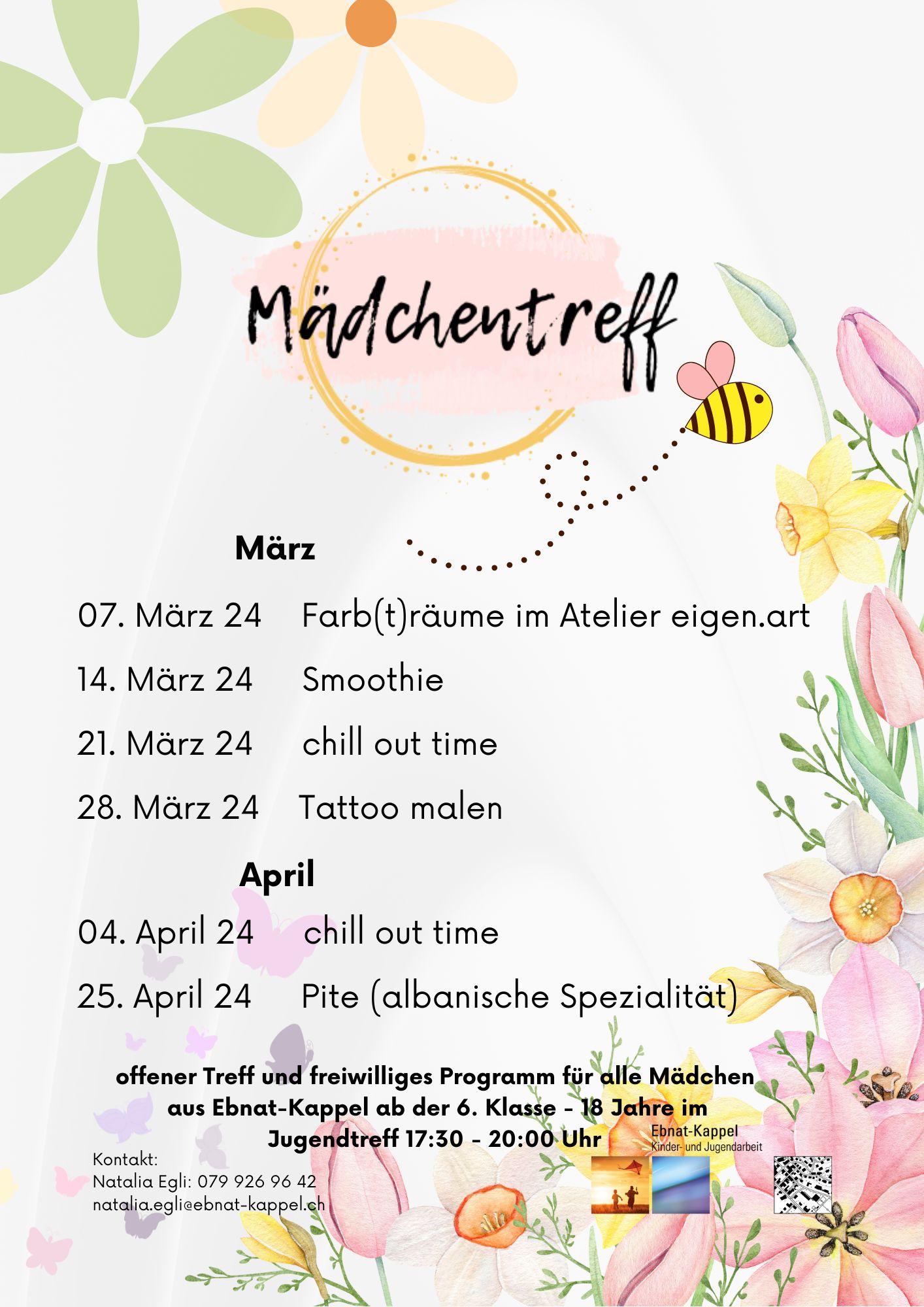 Mehr über den Artikel erfahren Programm Mädchentreff März – April 2024