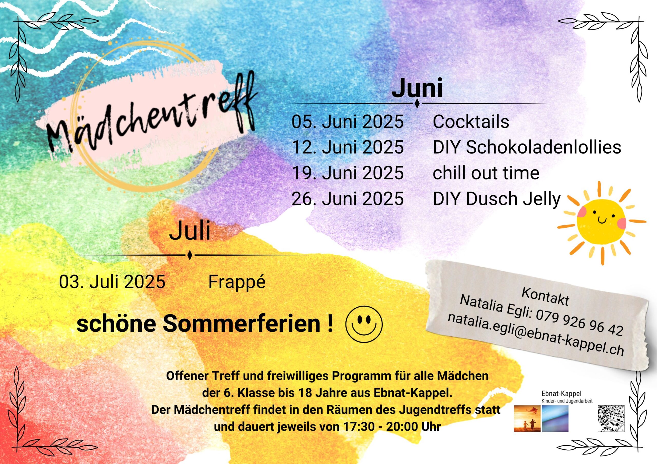 Mehr über den Artikel erfahren Programm Mädchentreff Juni und Juli 2025